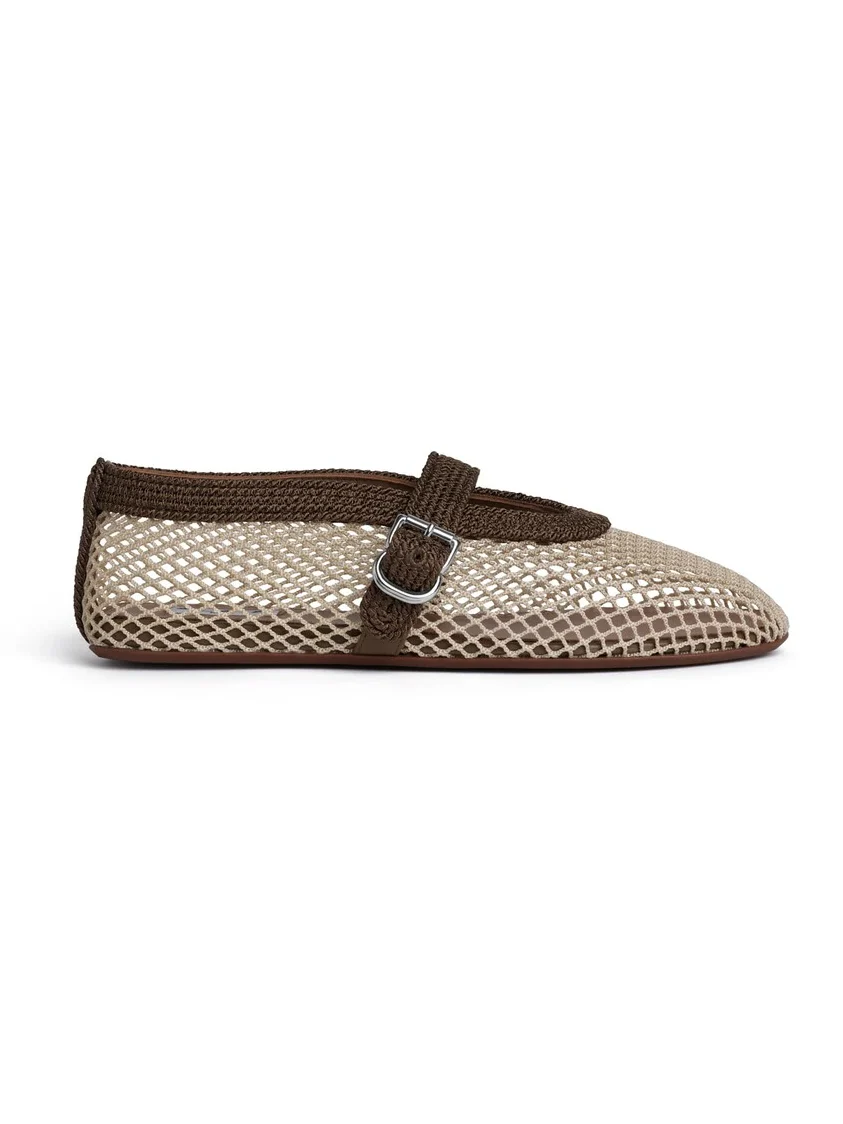 Alaïa Ballet Flats In Fishnet And Satin Cord