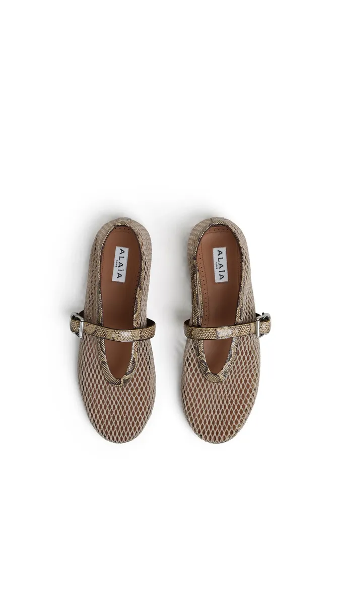 Alaïa Ballet Flats In Fishnet And Ayers Leather | Thumbnail 4