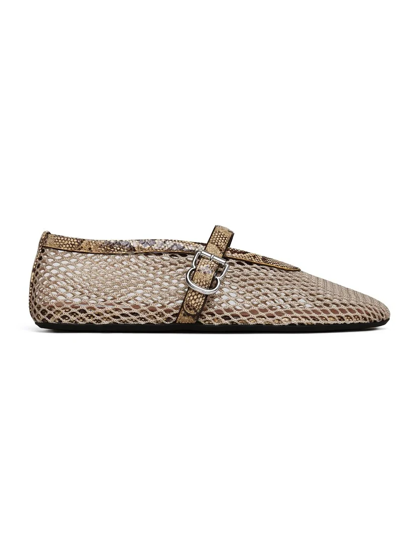 Alaïa Ballet Flats In Fishnet And Ayers Leather