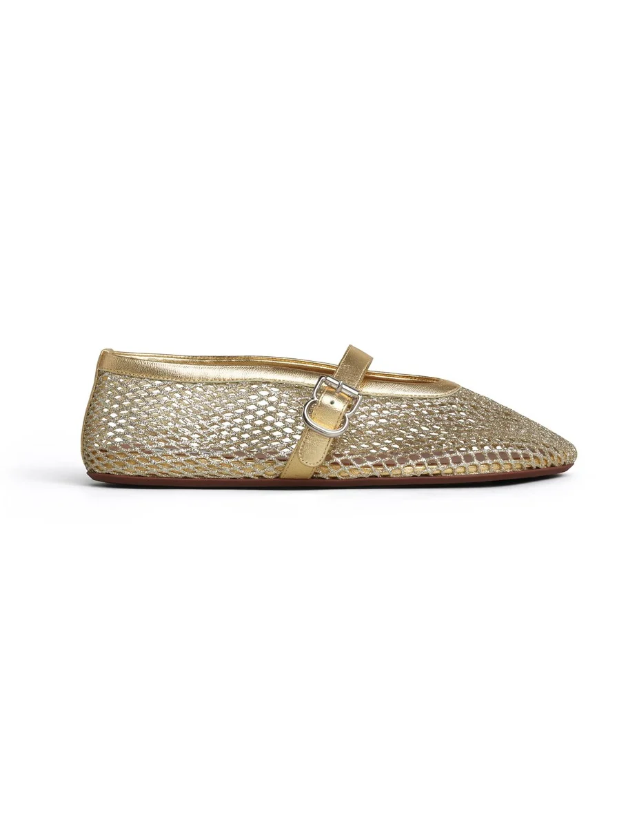 Alaïa Ballet Flats In Laminated Fishnet