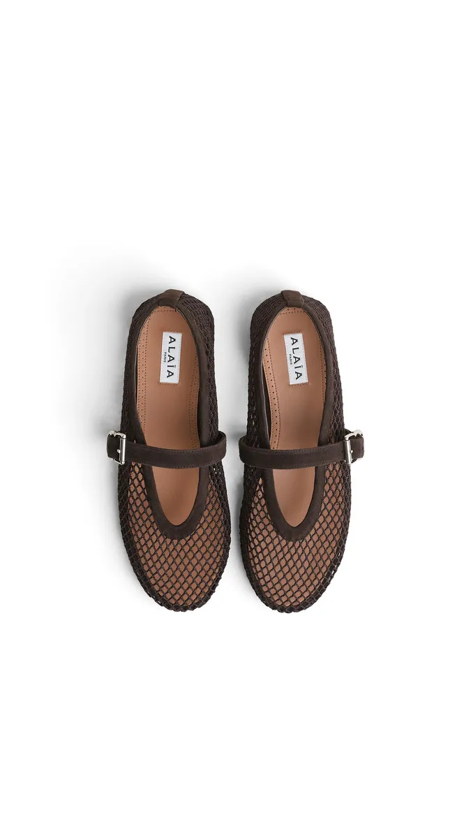 Alaïa Ballet Flats In Fishnet And Suede | Thumbnail 4 Alaïa Ballet Flats In Fishnet And Suede | Thumbnail 4