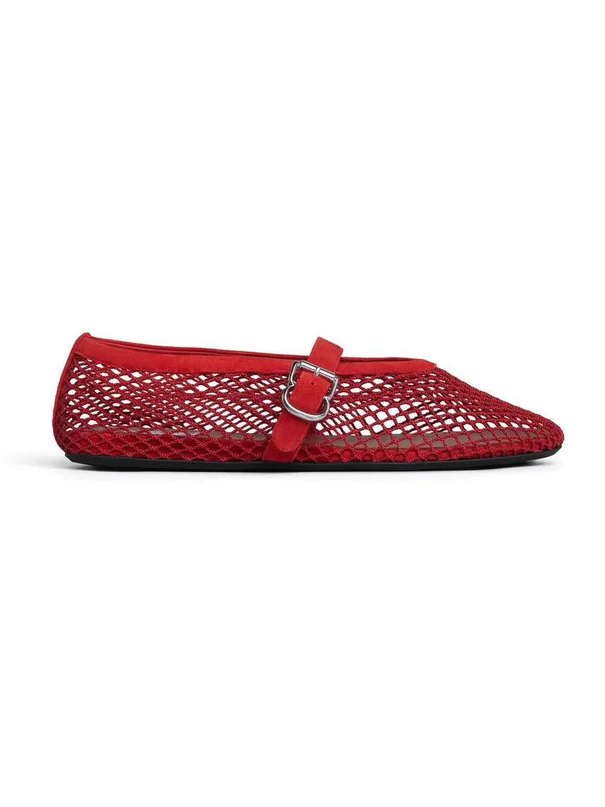 Alaïa Ballet Flats In Fishnet And Suede