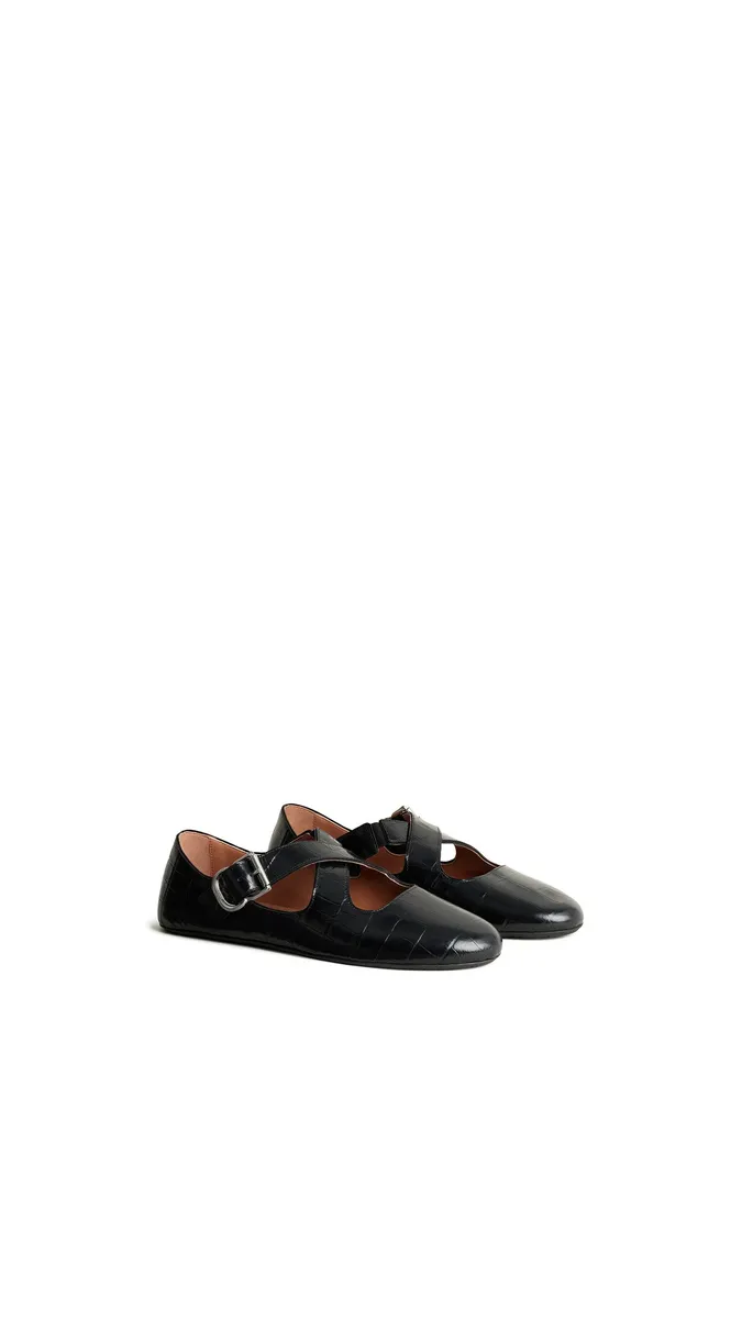 Alaïa Criss Cross Ballet Flats In Crocodile Embossed Calfskin | Thumbnail 2