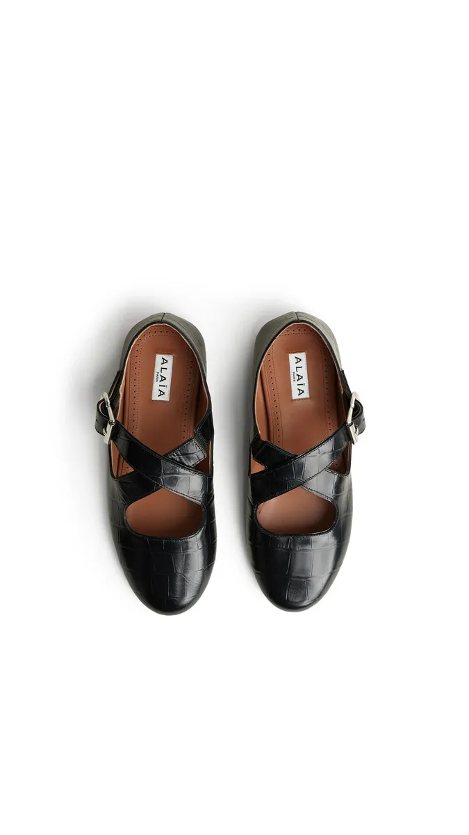 Alaïa Criss Cross Ballet Flats In Crocodile Embossed Calfskin | Thumbnail 3