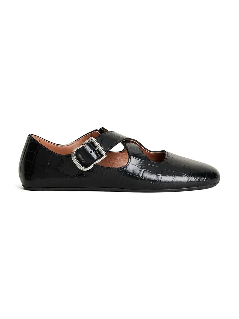 Criss Cross Ballet Flats In Crocodile Embossed Calfskin Criss Cross Ballet Flats In Crocodile Embossed Calfskin
