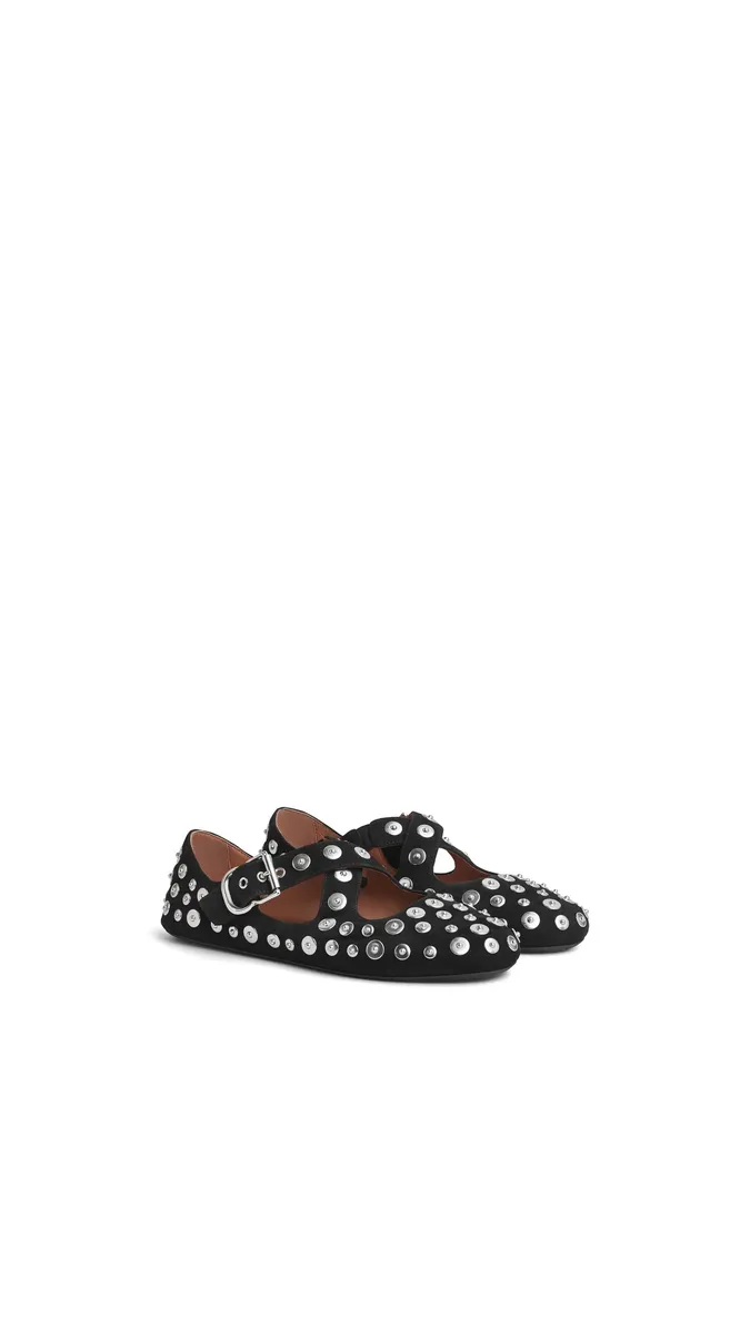 Alaïa Criss Cross Ballet Flats In Suede And Rivets | Thumbnail 2