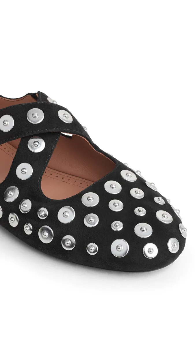 Alaïa Criss Cross Ballet Flats In Suede And Rivets | Thumbnail 3