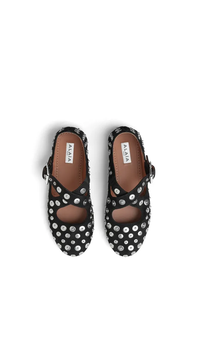 Alaïa Criss Cross Ballet Flats In Suede And Rivets | Thumbnail 4