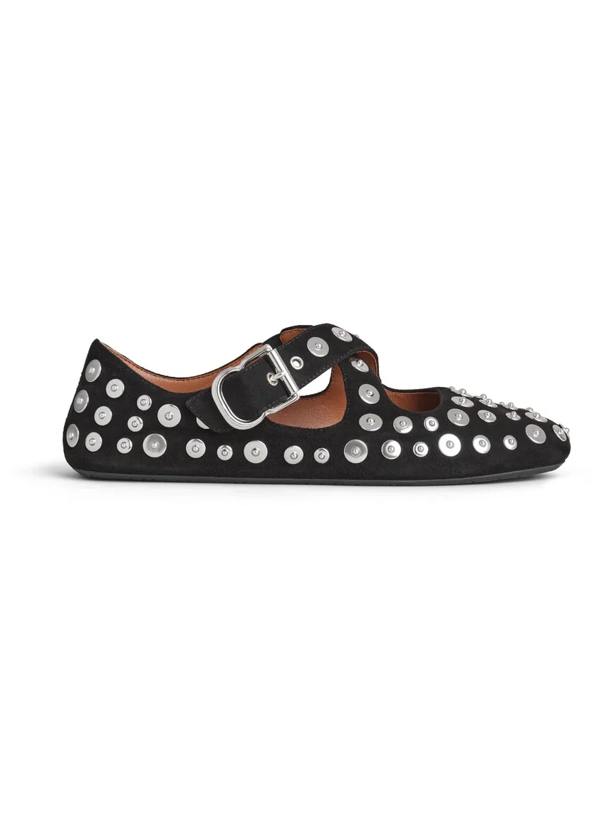 Criss Cross Ballet Flats In Suede And Rivets Criss Cross Ballet Flats In Suede And Rivets