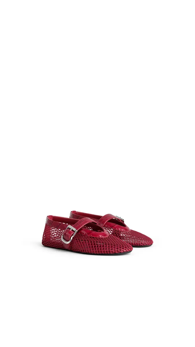 Alaïa Ballet Flats In Fishnet And Crocodile Embossed Calfskin | Thumbnail 2