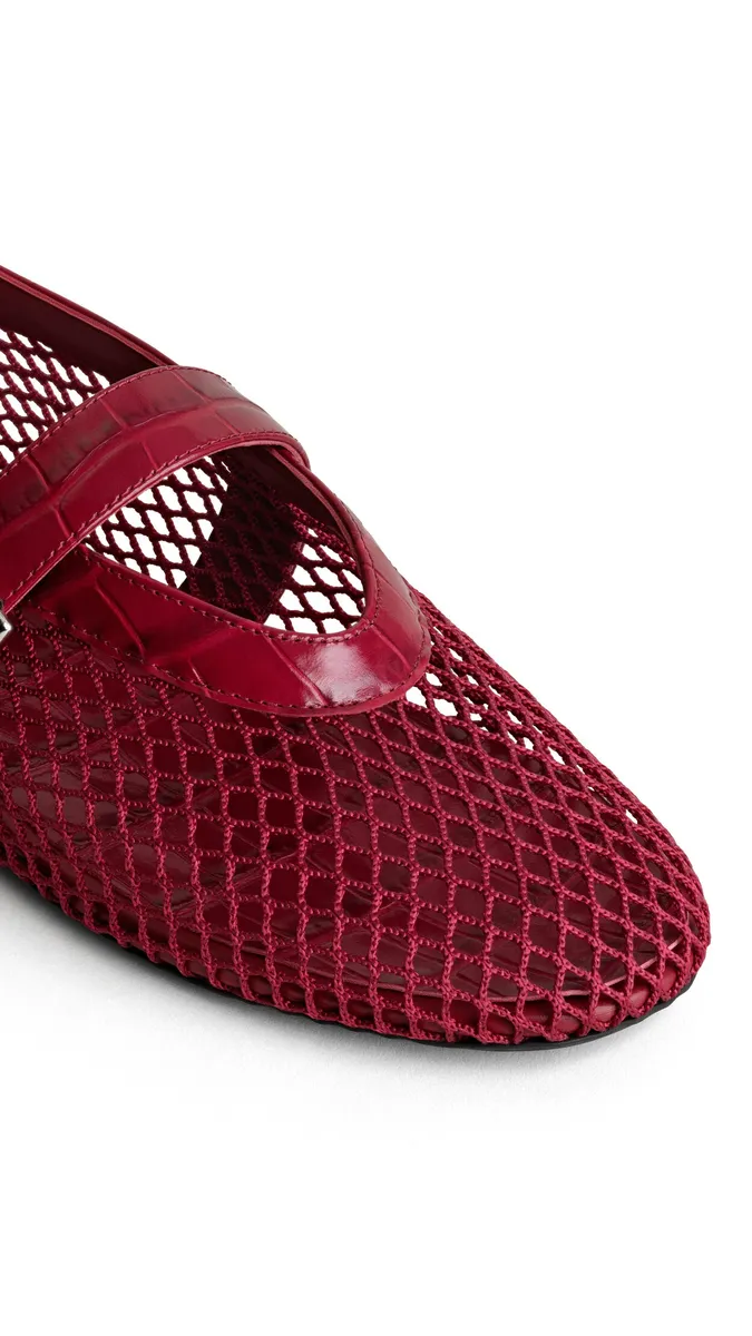 Alaïa Ballet Flats In Fishnet And Crocodile Embossed Calfskin | Thumbnail 3