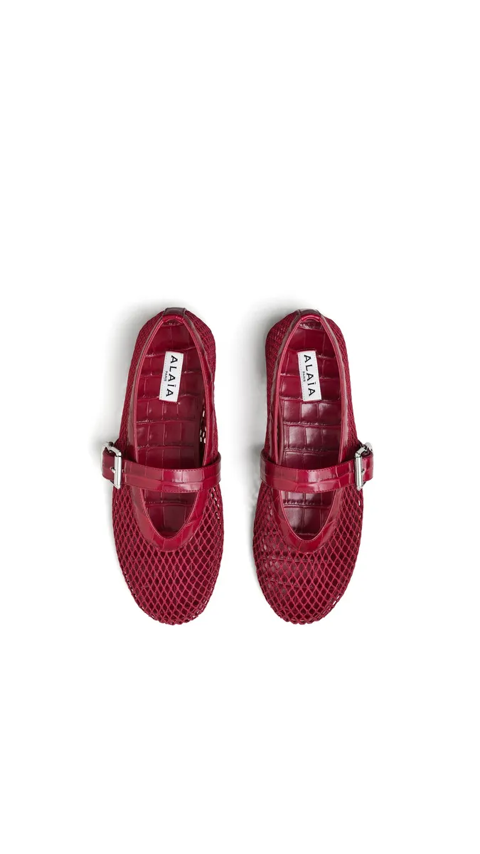 Alaïa Ballet Flats In Fishnet And Crocodile Embossed Calfskin | Thumbnail 4