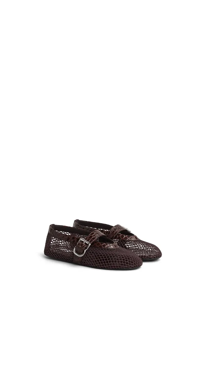 Alaïa Ballet Flats In Fishnet And Crocodile Embossed Calfskin | Thumbnail 2
