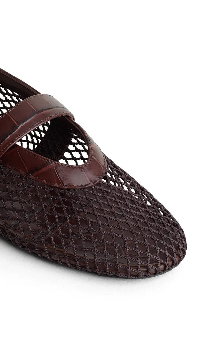 Alaïa Ballet Flats In Fishnet And Crocodile Embossed Calfskin | Thumbnail 3