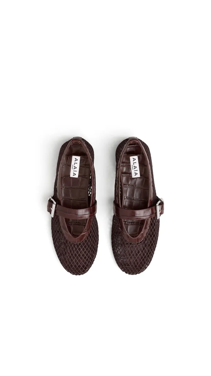 Alaïa Ballet Flats In Fishnet And Crocodile Embossed Calfskin | Thumbnail 4