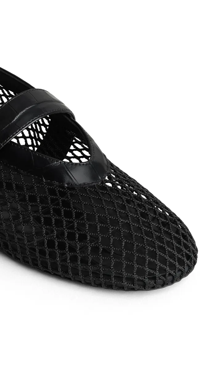 Alaïa Ballet Flats In Fishnet And Crocodile Embossed Calfskin | Thumbnail 3