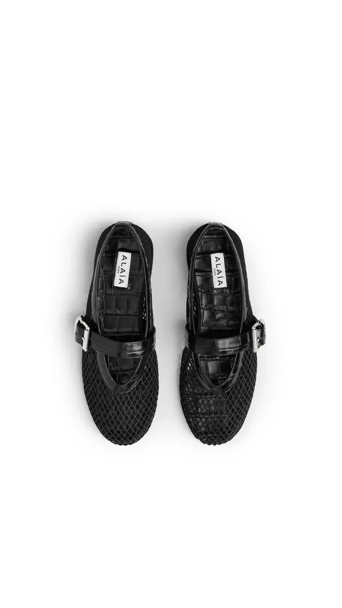 Alaïa Ballet Flats In Fishnet And Crocodile Embossed Calfskin | Thumbnail 4