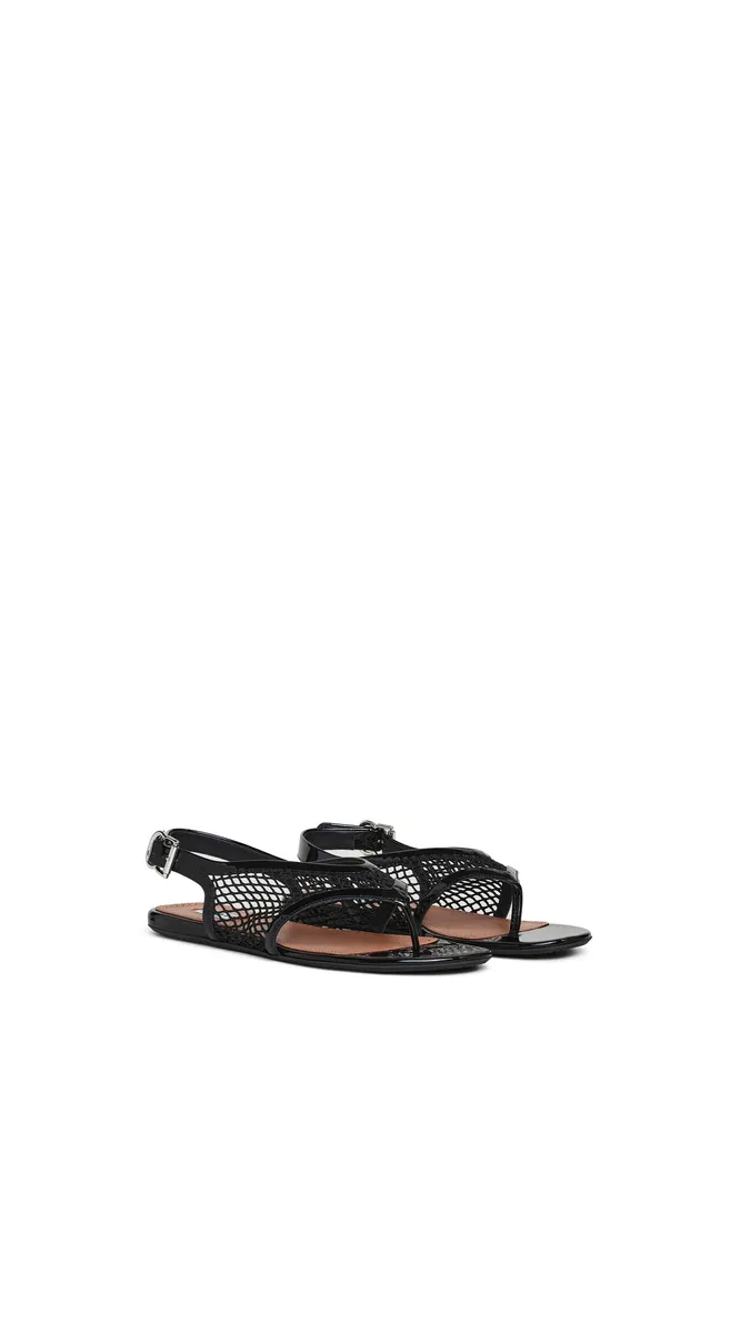 Alaïa Fishnet Thong Sandals In Patent Calfskin | Thumbnail 2 Alaïa Fishnet Thong Sandals In Patent Calfskin | Thumbnail 2