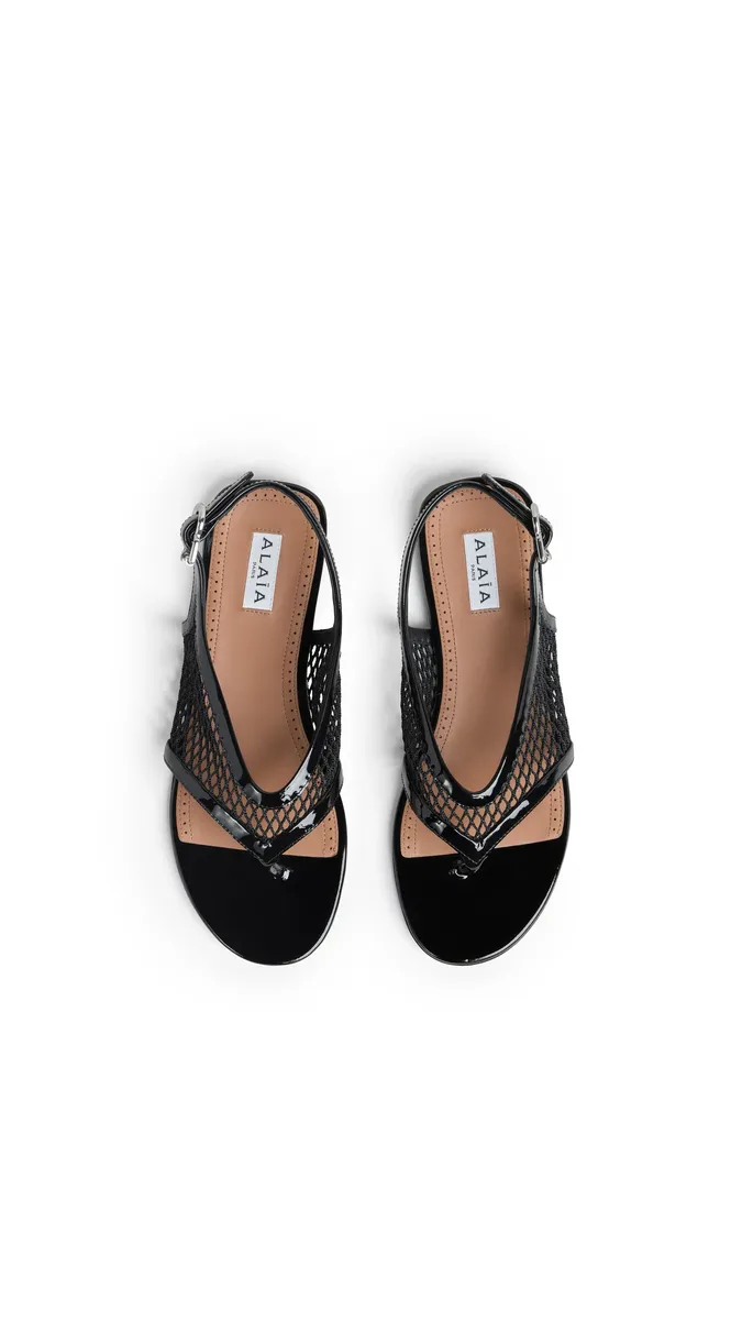 Alaïa Fishnet Thong Sandals In Patent Calfskin | Thumbnail 4 Alaïa Fishnet Thong Sandals In Patent Calfskin | Thumbnail 4