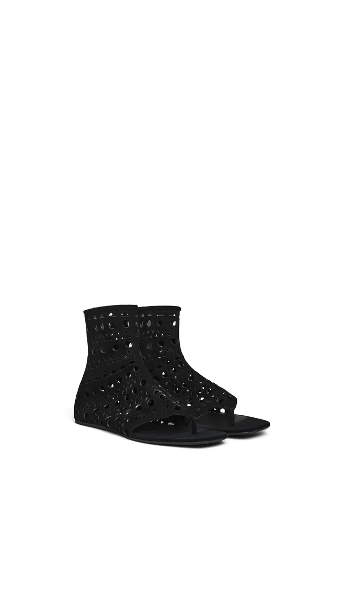 Alaïa Vienne High Flat Sandals In Velvet Calfskin | Thumbnail 2 Alaïa Vienne High Flat Sandals In Velvet Calfskin | Thumbnail 2