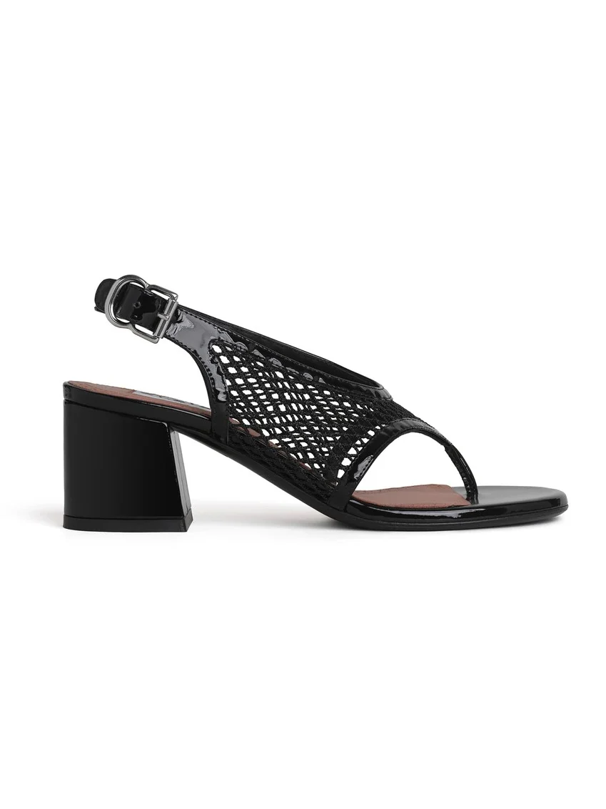 Alaïa Fishnet Heel Sandals In Patent Leather