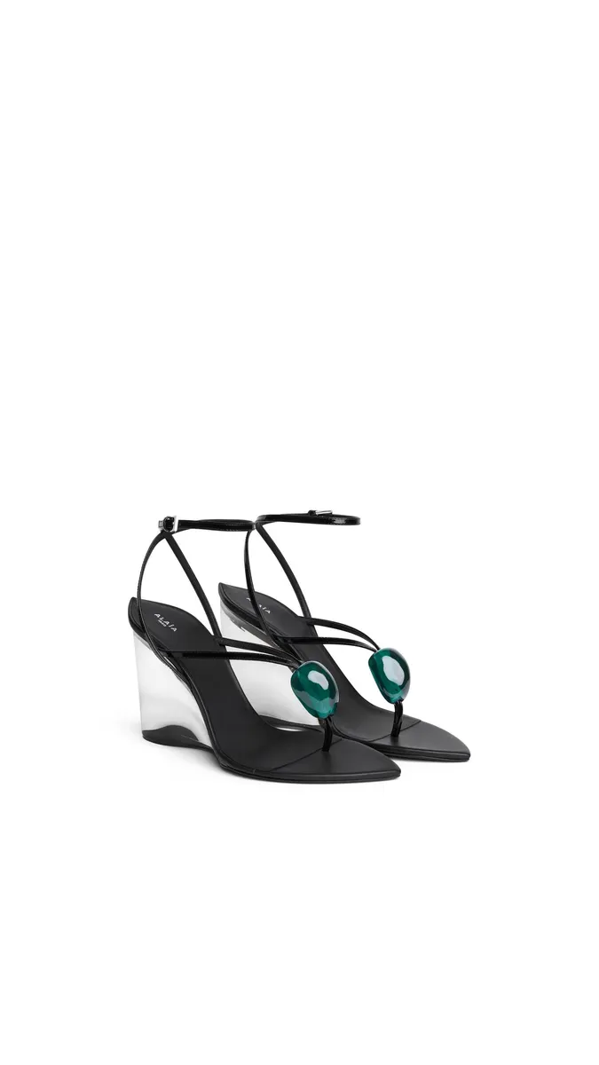Alaïa Invisible Jewel Wedge Sandals In Patent Calfskin | Thumbnail 2