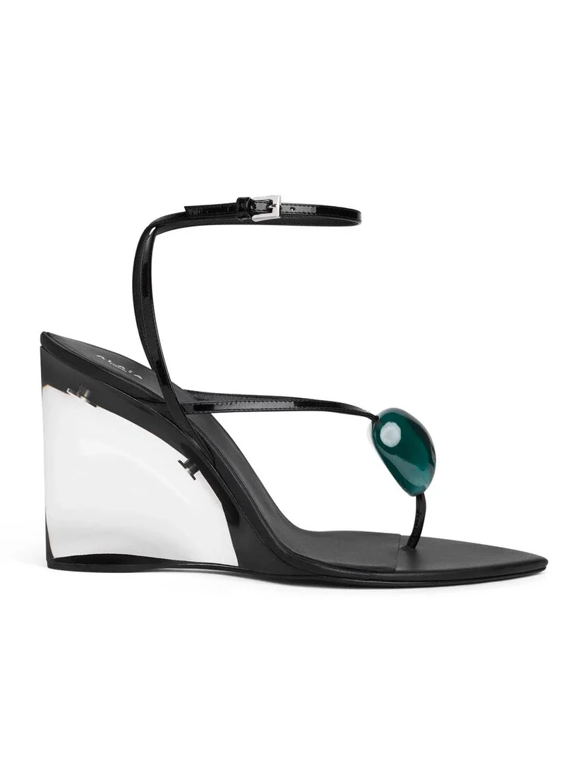 Alaïa Invisible Jewel Wedge Sandals In Patent Calfskin