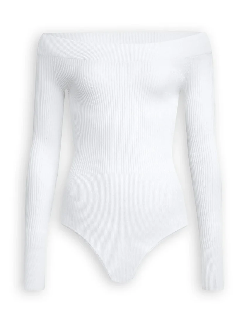 Alaïa Sculpting Rib Knit Off-shoulder Bodysuit