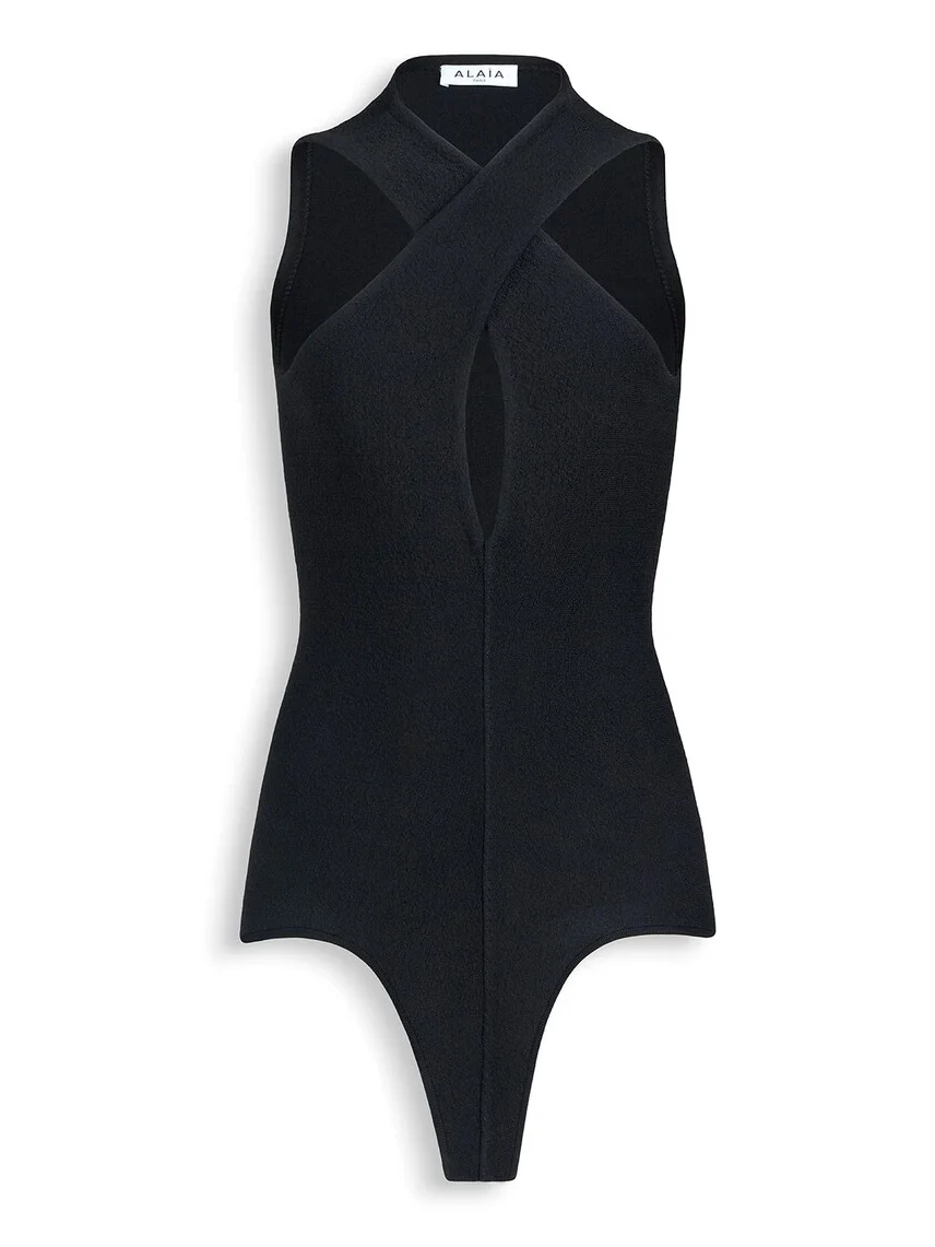 Cross-front Knit Bodysuit