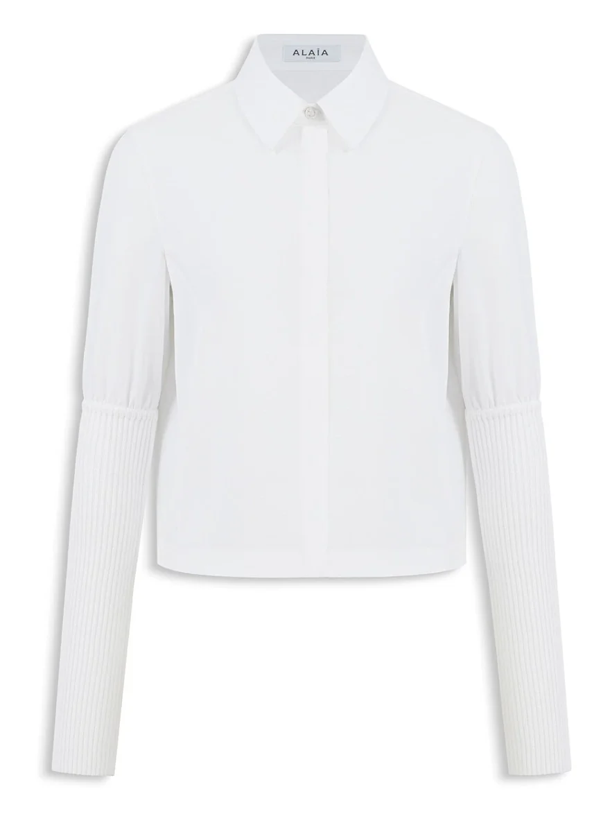 Cotton Poplin Shirt With Ribbed Sleeves
