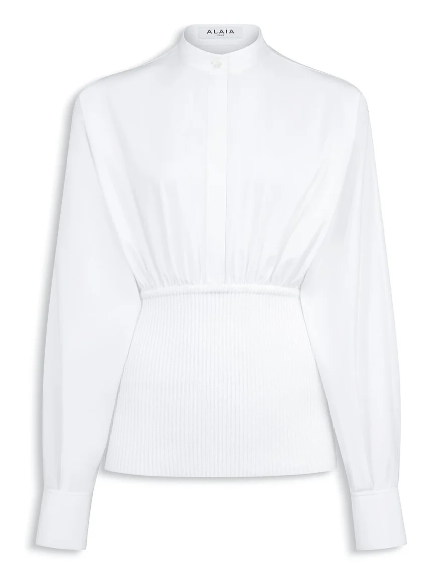 Alaïa Cotton Poplin Shirt With Ribbed Waist