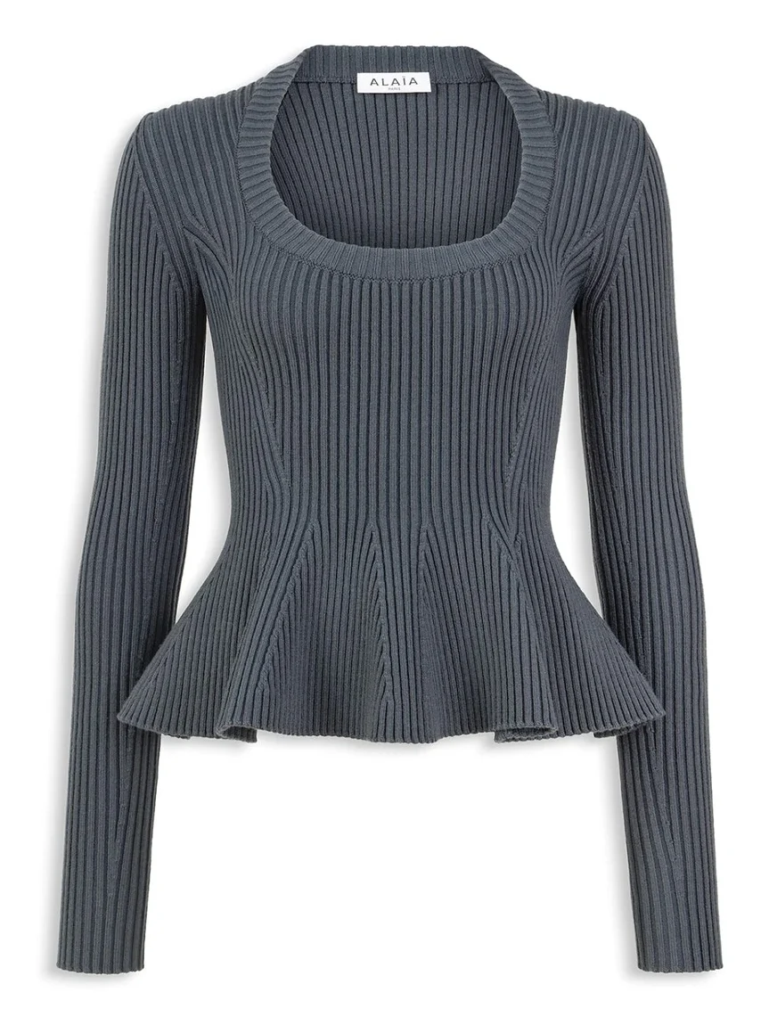 Alaïa Ribbed Peplum Top