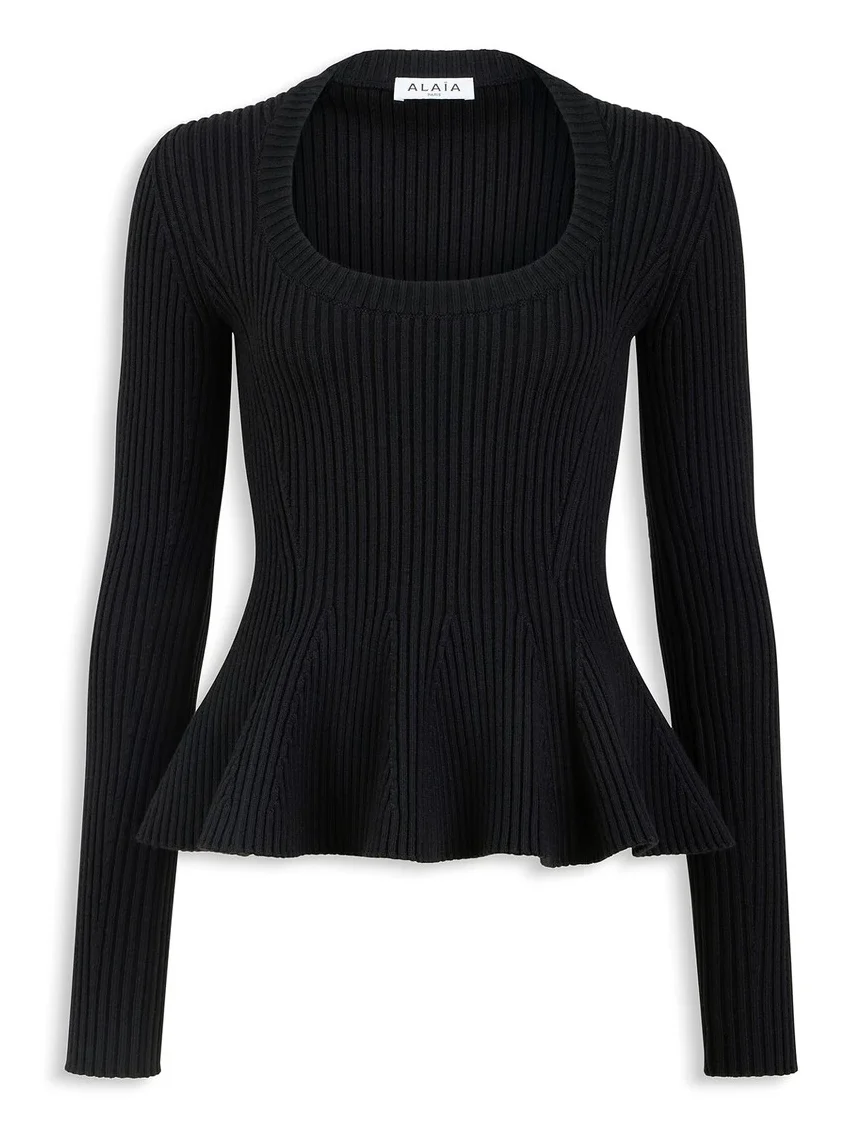 Alaïa Ribbed Peplum Top