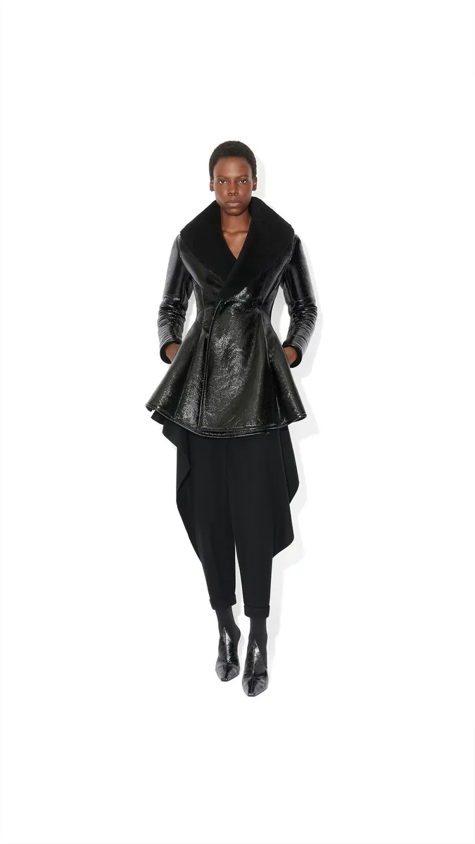 Alaïa Patent Leather And Shearling Princess Coat | Thumbnail 2