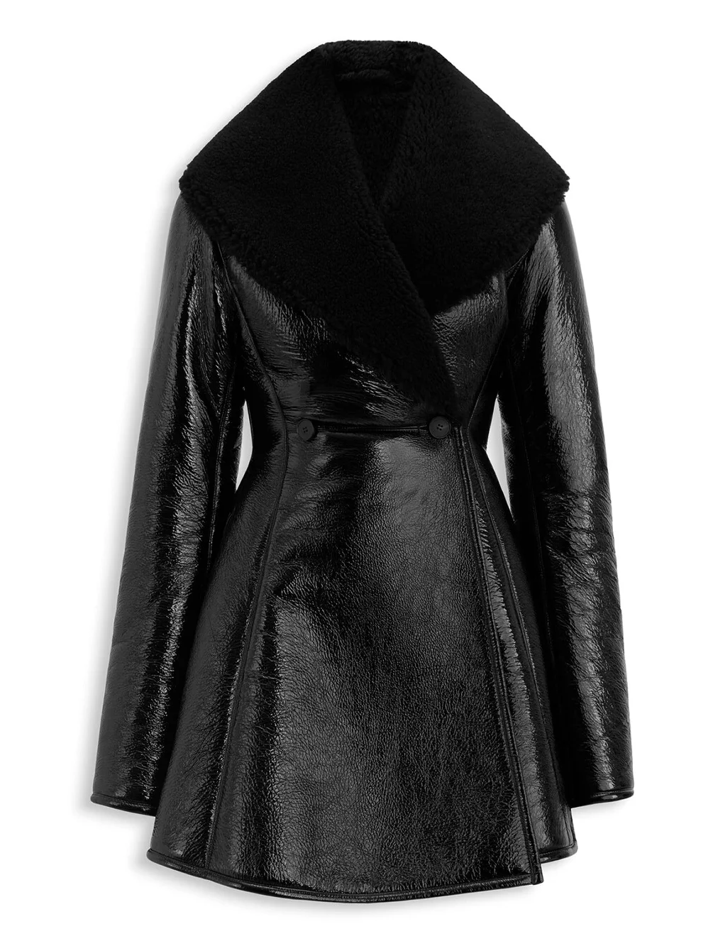 Alaïa Patent Leather And Shearling Princess Coat