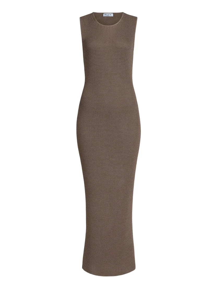 Alaïa Waffle Godets Midi Dress