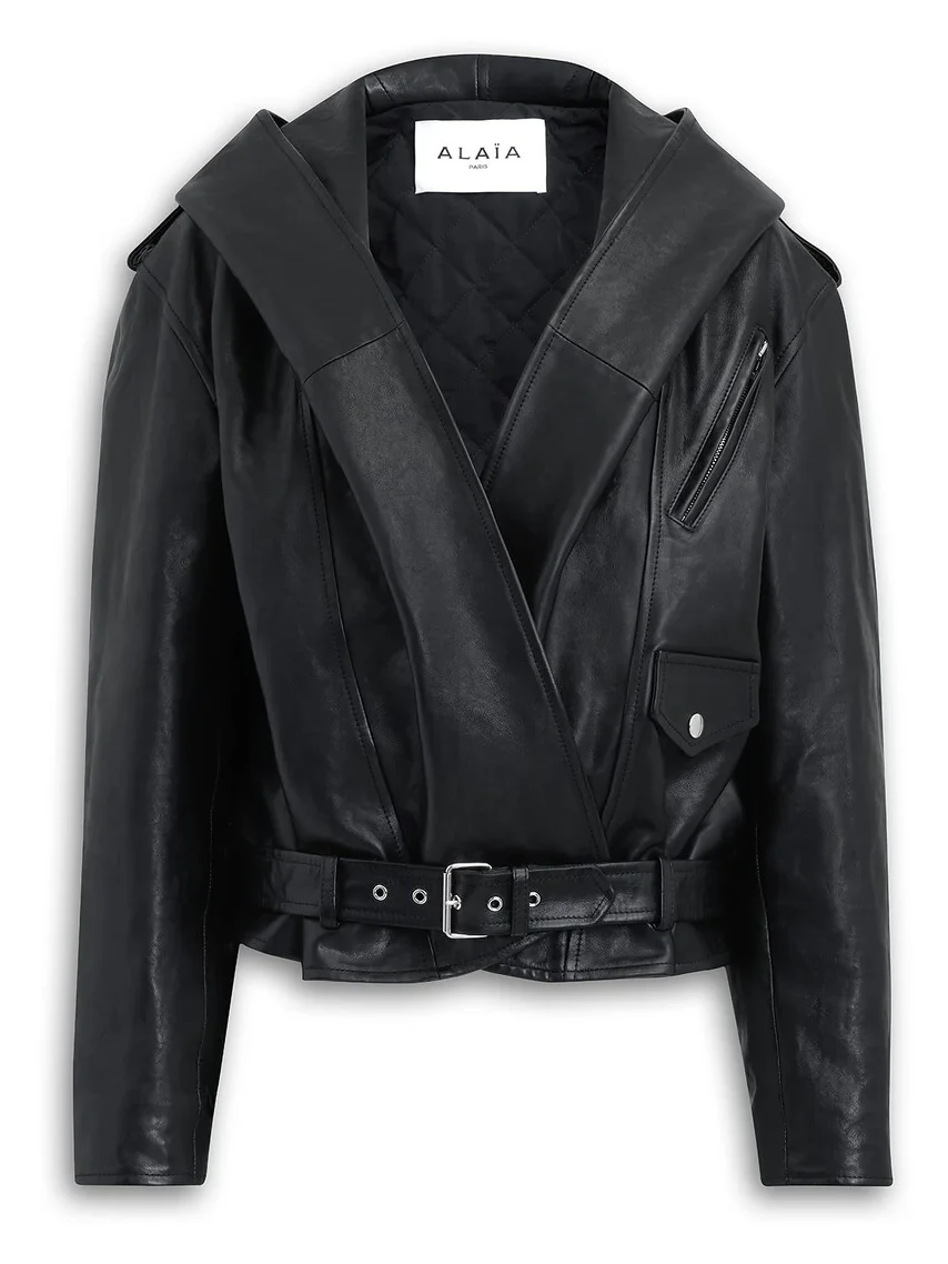 Alaïa Leather Hooded Biker Jacket