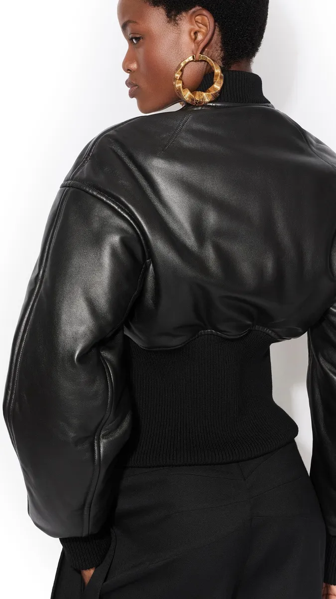Alaïa Leather Cinched Bomber | Thumbnail 4 Alaïa Leather Cinched Bomber | Thumbnail 4