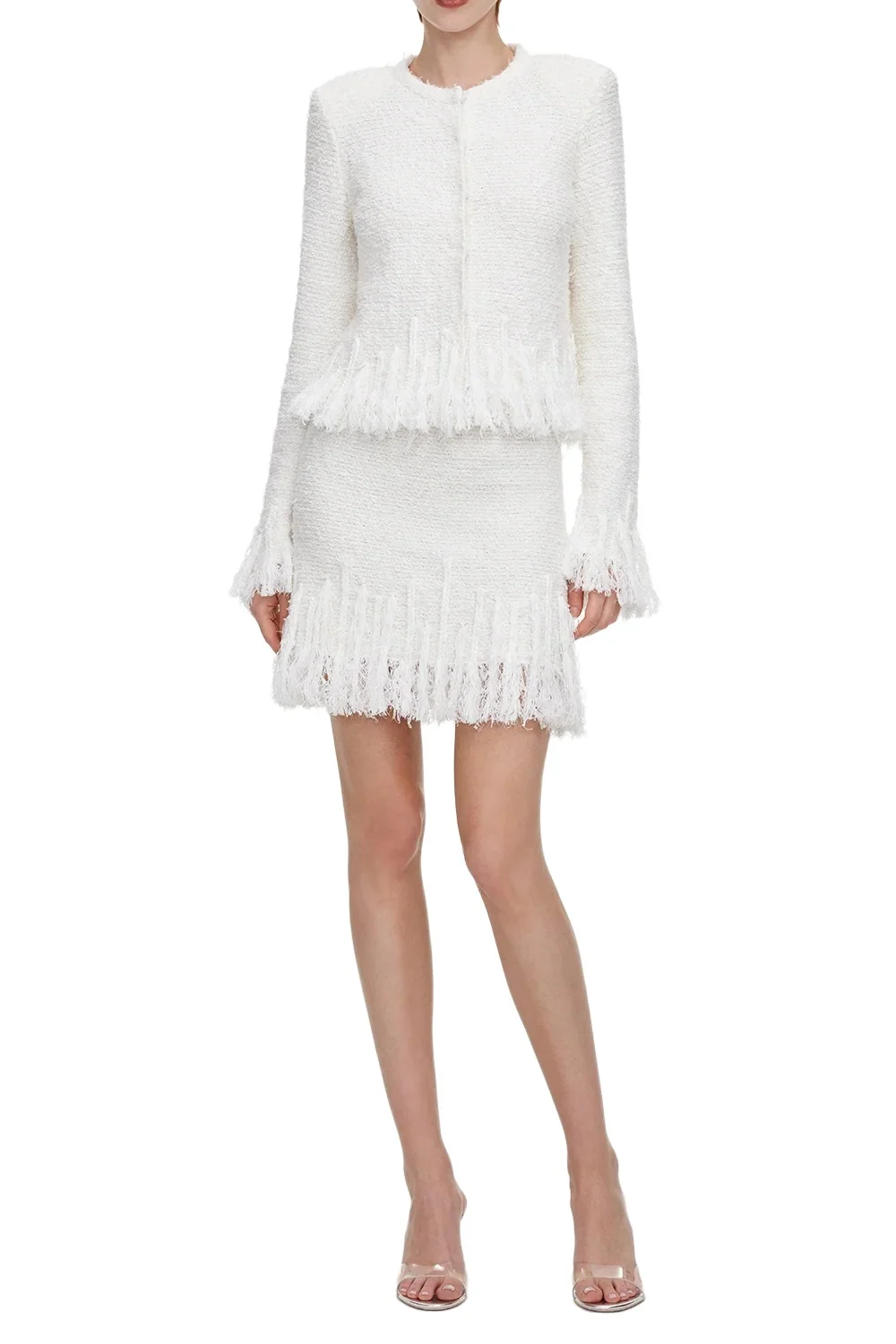 Self-Portrait Fringe Knit Mini Skirt