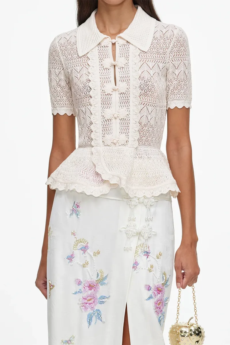 Self-Portrait Pointelle Wrap Peplum Top | Thumbnail 2 Self-Portrait Pointelle Wrap Peplum Top | Thumbnail 2