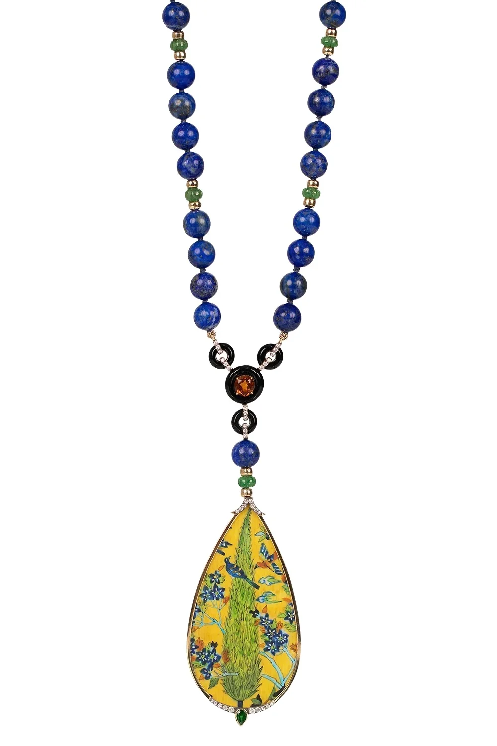 Diamond Citrine Miniature Painting Drop Necklace Diamond Citrine Miniature Painting Drop Necklace
