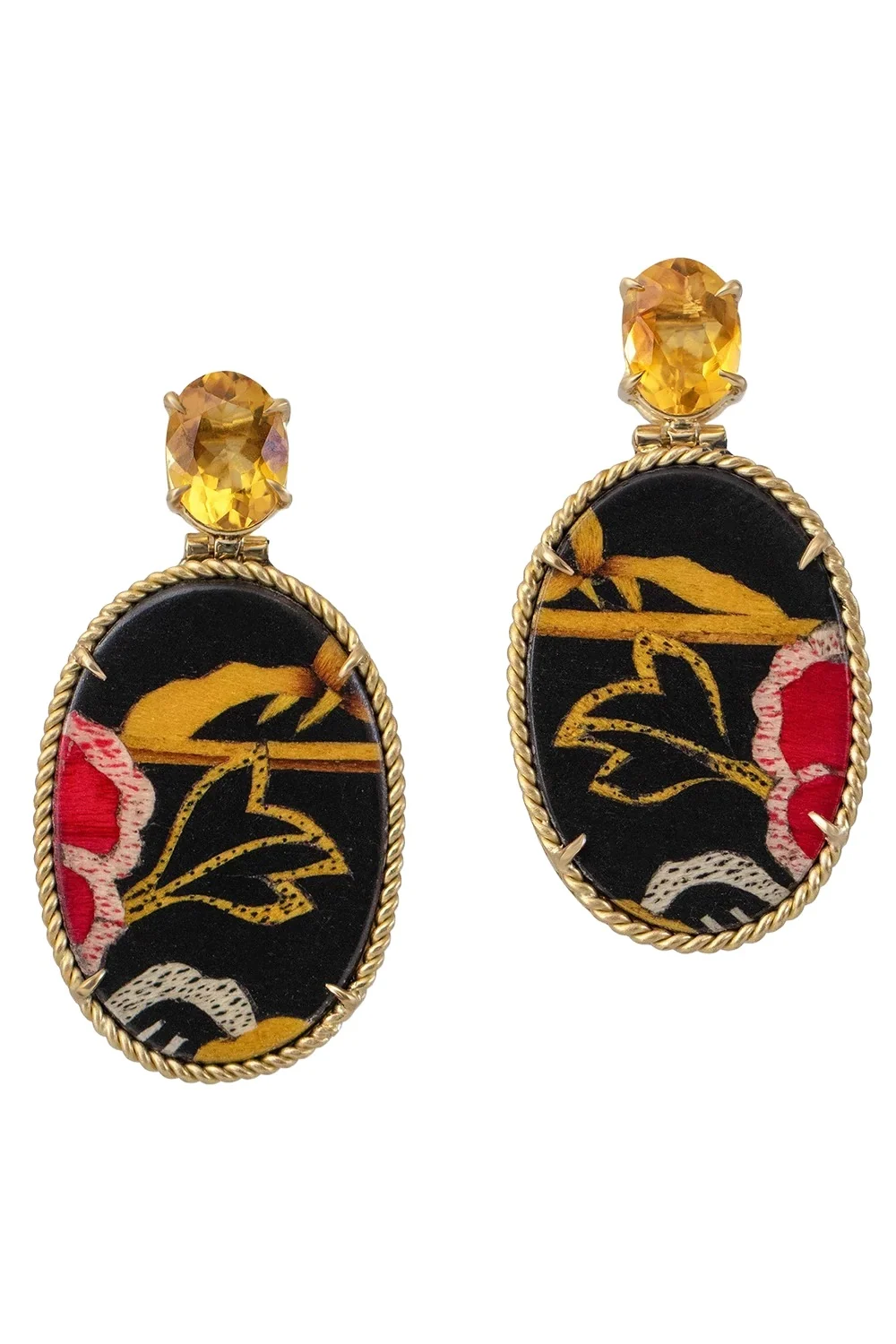 Silvia Furmanovich Diamond Citrine Tibetan Rose Print Earrings
