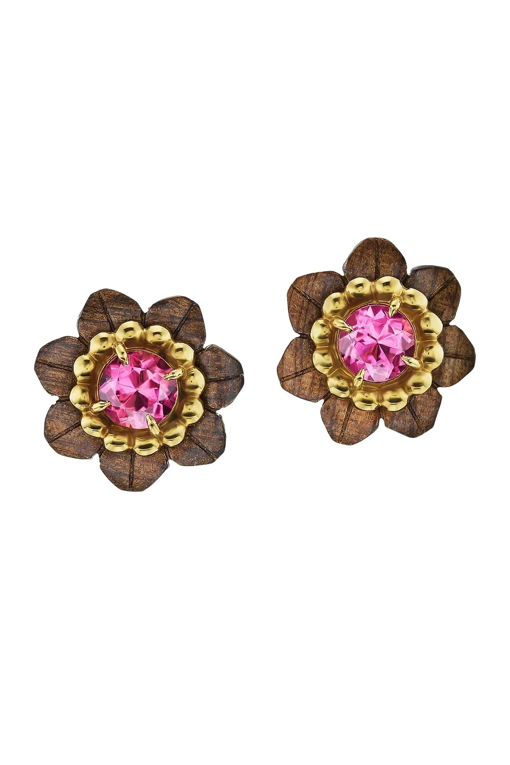 Pink Tourmaline Sculptural Boanical Flower Earrings Pink Tourmaline Sculptural Boanical Flower Earrings