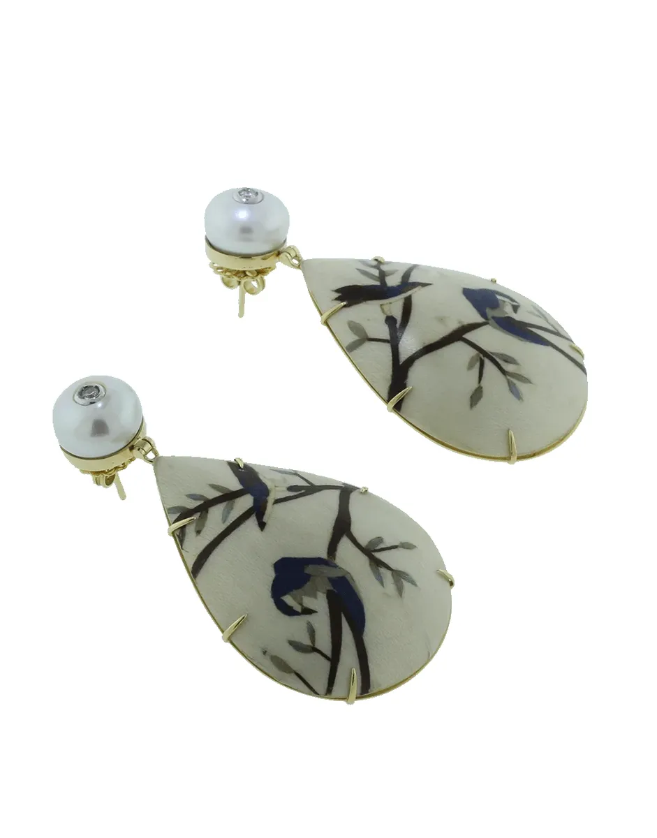 Silvia Furmanovich Pearl Ivory Marquetry Earrings | Thumbnail 3 Silvia Furmanovich Pearl Ivory Marquetry Earrings | Thumbnail 3