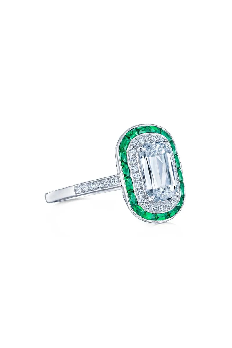 KWIAT Diamond Emerald Ashoka Double Halo Ring | Thumbnail 2