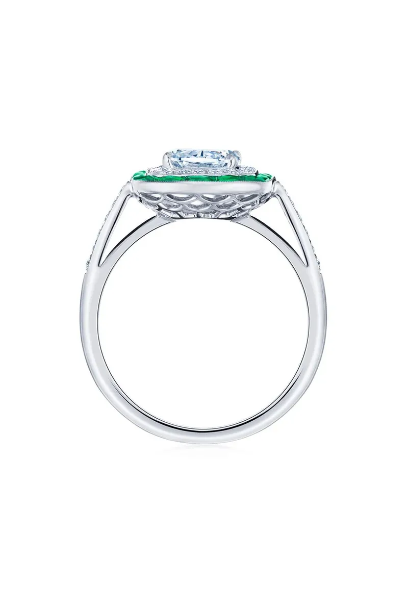 KWIAT Diamond Emerald Ashoka Double Halo Ring | Thumbnail 3