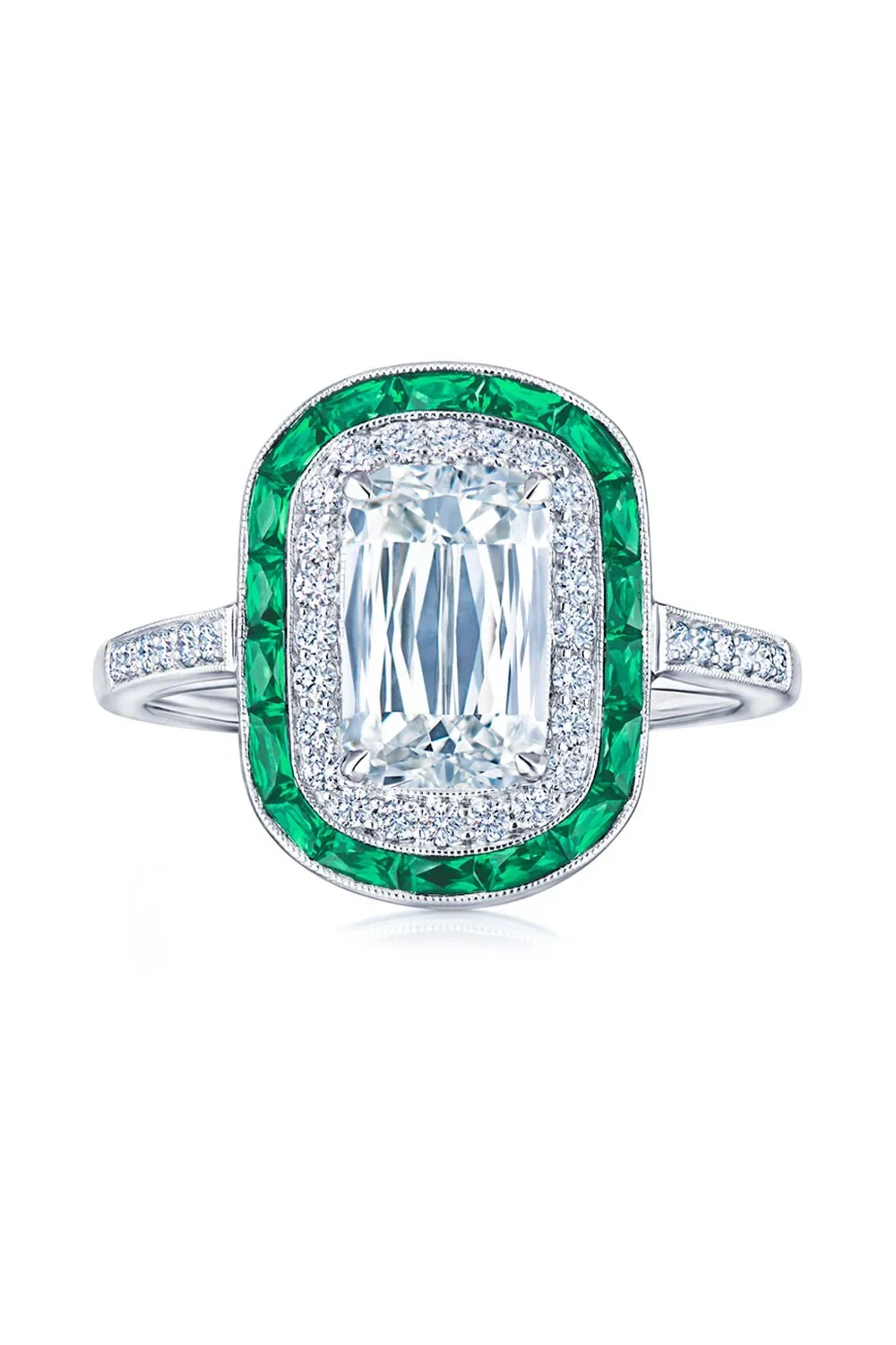 KWIAT Diamond Emerald Ashoka Double Halo Ring