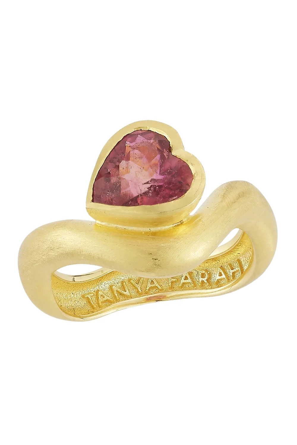 TANYA FARAH Pink Tourmaline Heart Wave Gold Ring
