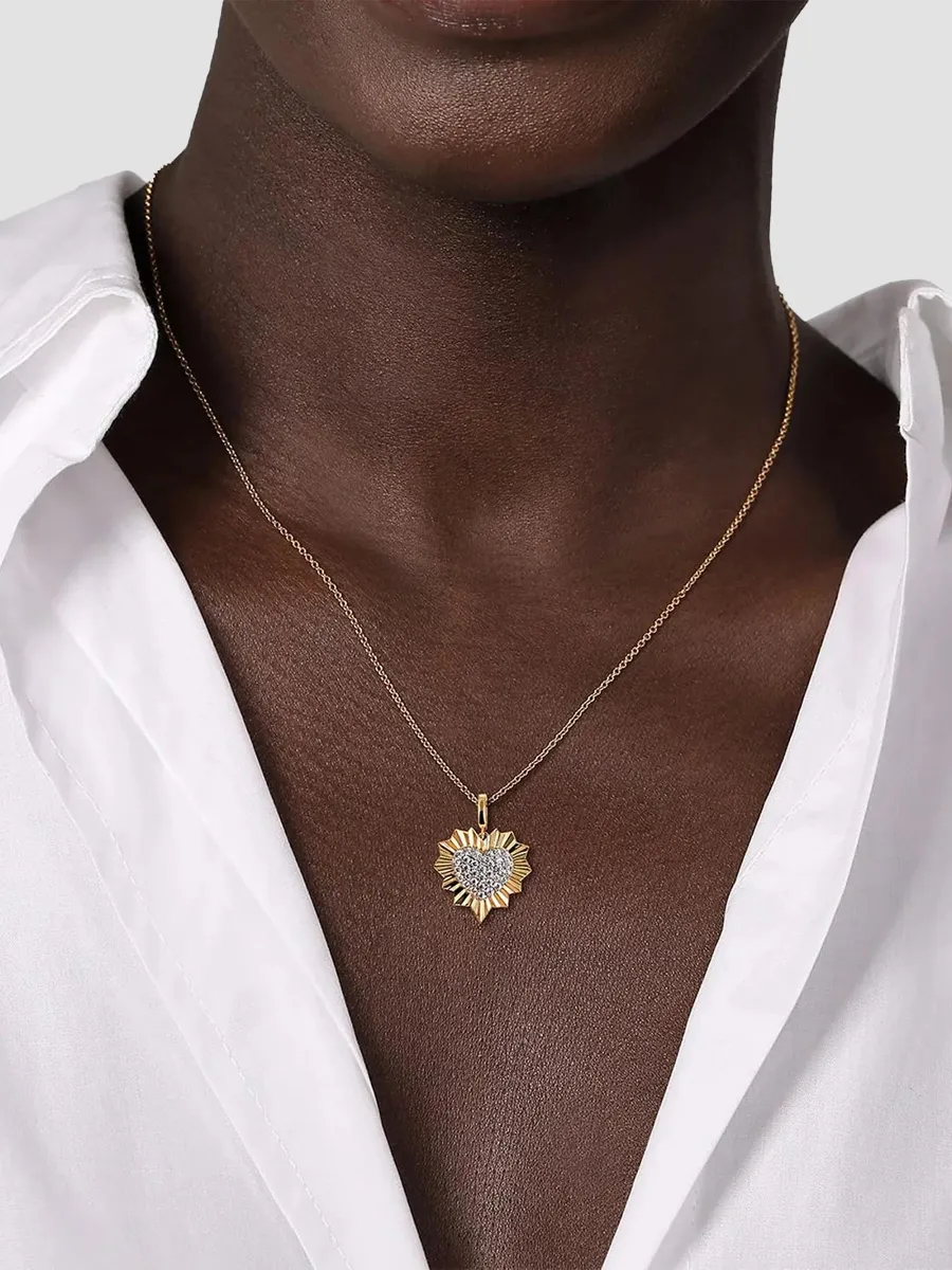 Gabriel & Co Women's Two-Tone 14K Gold & 1.05 TCW Diamond Sunburst Heart Pendant | Thumbnail 2