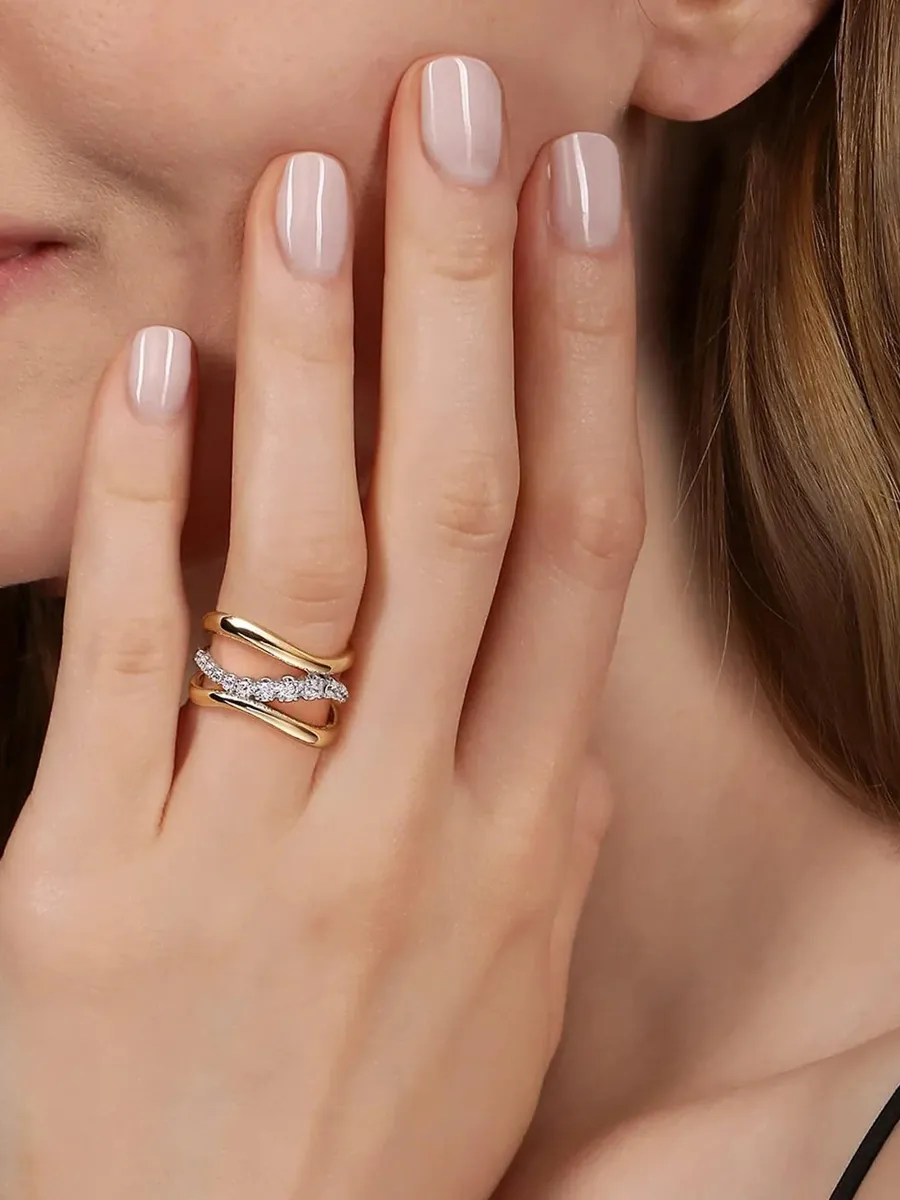 Gabriel & Co Women's Two-Tone 14K Gold & 0.35 TCW Diamond Wavy Triple-Band Ring | Thumbnail 2 Gabriel & Co Women's Two-Tone 14K Gold & 0.35 TCW Diamond Wavy Triple-Band Ring | Thumbnail 2